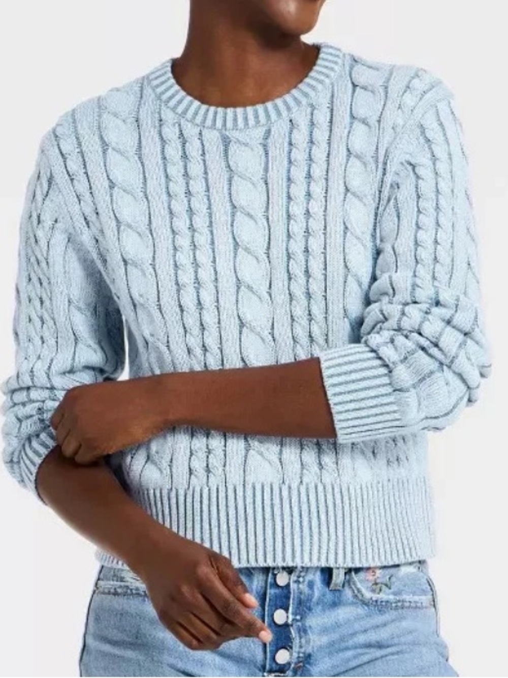 Western Long-Sleeve Cable Crewneck Pullover Sweater